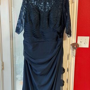 JJs House Blue Asymmetrical Ruched Gown